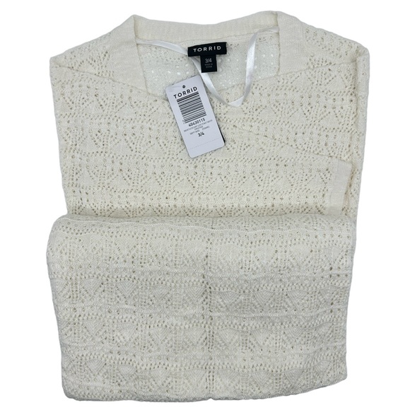 Torrid Women’s Plus Size Crochet Duster Short Sleeve Tie Waist Sweater - Picture 11 of 11